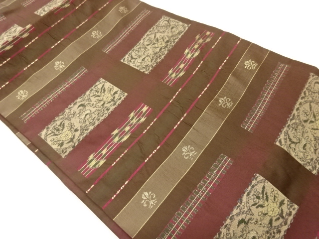 JAPANESE NAGOYA OBI / WOVEN FLORAL PLANTS